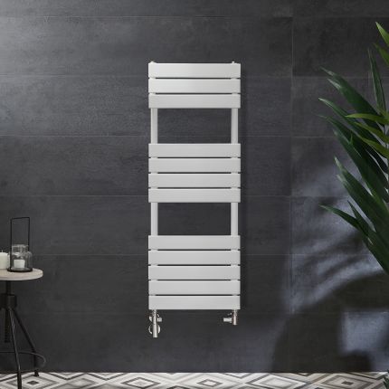 Milano Lustro Dual Fuel - Designer White Flat Panel Heated Towel Rail - 1200mm x 450mm