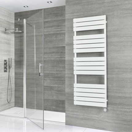 Milano x ECOSO Lustro - Electric White Flat Panel Designer Heated Towel Rail - 1500mm x 600mm
