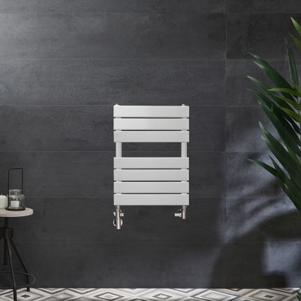 Milano Lustro Dual Fuel - Designer White Flat Panel Heated Towel Rail - 600mm x 400mm