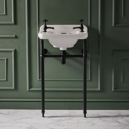 Milano Richmond - 515mm Traditional Basin and Black Washstand - (2 Tap-Holes)