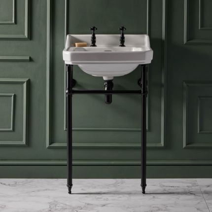 Milano Richmond - 560mm Traditional Basin and Black Washstand - (2 Tap-Holes)