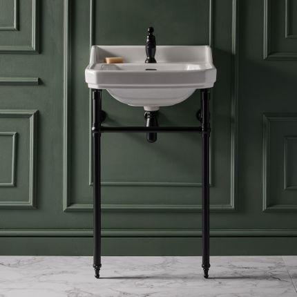 Milano Richmond - 560mm Traditional Basin and Black Washstand - (1 Tap-Hole)
