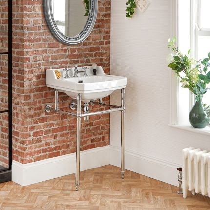 Milano Richmond - White Traditional Square Basin and Chrome Washstand - 560mm x 450mm (3 Tap-Holes)