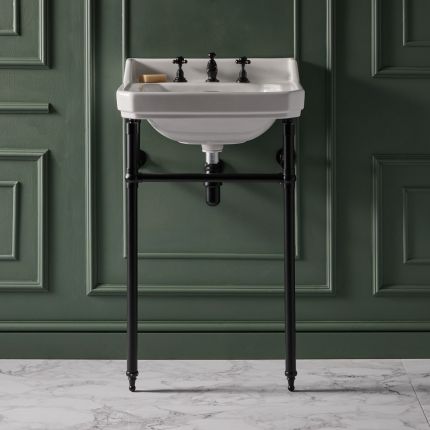 Milano Richmond - 560mm Traditional Basin and Black Washstand - (3 Tap-Holes)