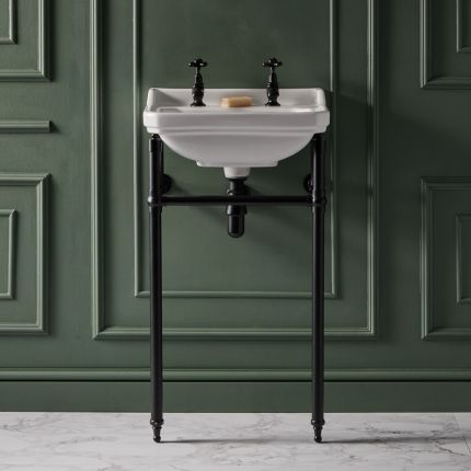 Milano Richmond - 500mm Traditional Basin and Black Washstand - (2 Tap-Holes)