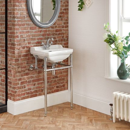 Milano Richmond - White Traditional Square Basin and Chrome Washstand - 500mm x 350mm (1 Tap-Hole)