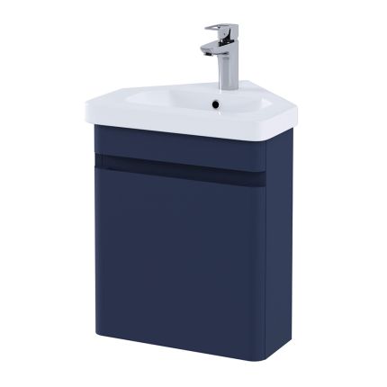 RAK Resort - 450mm Wall Hung Corner Vanity Unit with Basin - Matt Denim Blue