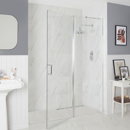 Milano Langley - Chrome Traditional Hinged Single Door Shower Enclosure - Choice of Size