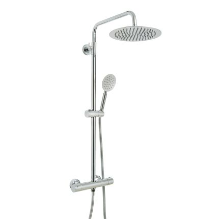 Milano Mirage - Modern Thermostatic Bar Shower Valve with Round Shower Head and Hand shower - Chrome
