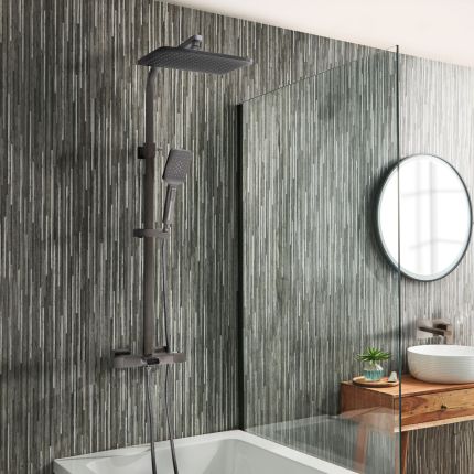 Milano Tolima - Modern Thermostatic Bar Shower Valve with Bath Spout, Square Shower Head and Hand Shower- Choice of Finish