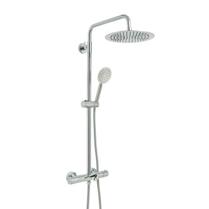 Milano Arlo - Modern Thermostatic Bar Shower Valve with Bath Spout, Round Shower Head and Hand Shower- Choice of Finish
