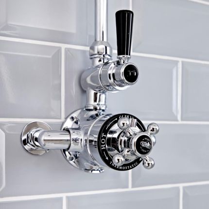 Milano Elizabeth - Traditional Twin Exposed Thermostatic Shower Valve - Chrome and Black