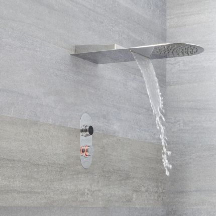 Milano Vis - Chrome Thermostatic Digital Shower with Round Waterblade Shower Head (2 Outlet)