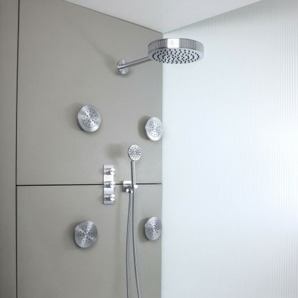 Milano Lune - Thermostatic Shower with Diverter, Shower Head, Hand Shower and Body Jets (3 Outlet) - Choice of Finish