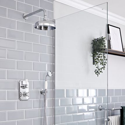 Milano Elizabeth - Chrome and White Traditional Thermostatic Shower with Diverter, Hand Shower and Shower Head (2 Outlet)
