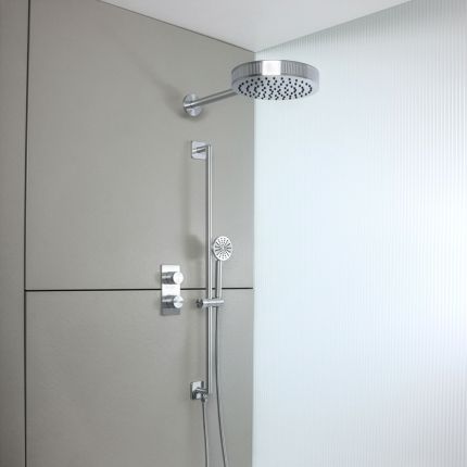 Milano Lune - Thermostatic Shower with Diverter, Shower Head and Riser Rail with Hand Shower (2 Outlet) - Choice of Finish