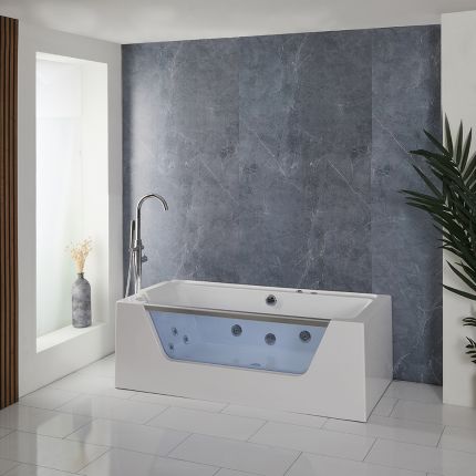 Milano Breeze - Whirlpool Double Ended Spa Bath - 1700mm x 800mm - Chrome