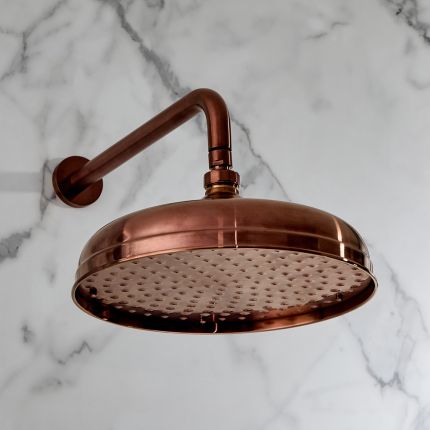 Milano Elizabeth - Brushed Copper 300mm Traditional Apron Shower Head and Wall Arm