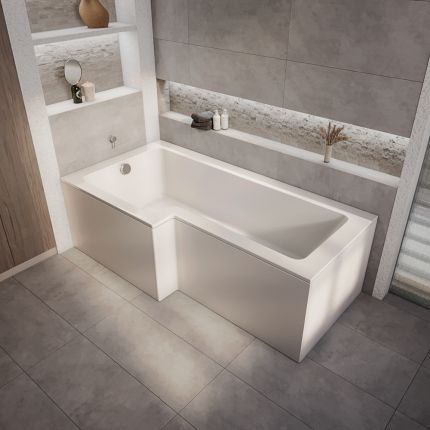 Milano Elswick - L-Shaped Shower Bath - Left and Right Hand Options with Choice of Size and Panels