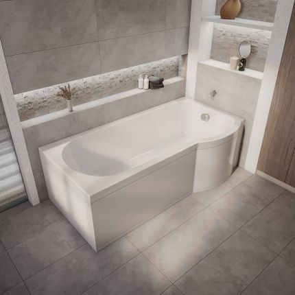 Milano Newby - 1675mm x 850mm P-Shape Shower Bath - Choice of Screen, Panels and Left / Right Hand Options