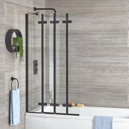 Milano Farington - Standard Single Ended Bath with Black Folding Bath Screen and Side Panel - Choice of Sizes