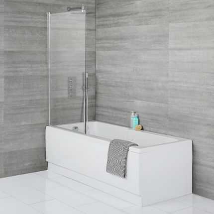 Milano Elswick - 1700mm x 750mm Standard Single Ended Shower Bath with Square Bath Screen and Panels