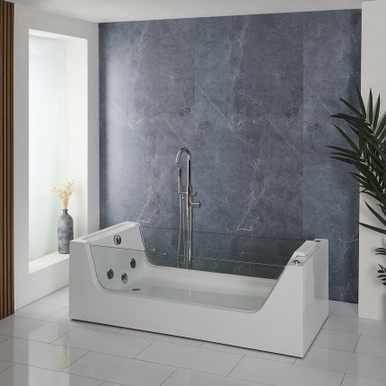 Milano Breeze - Whirlpool Single Ended Spa Bath - 1800mm x 800mm - Chrome