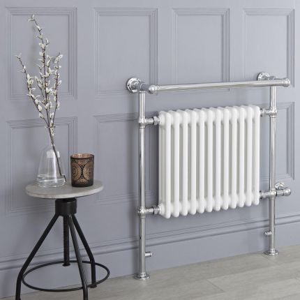 Milano Elizabeth - White and Chrome Traditional Electric Heated Towel Rail - 930mm x 790mm (With Overhanging Rail)