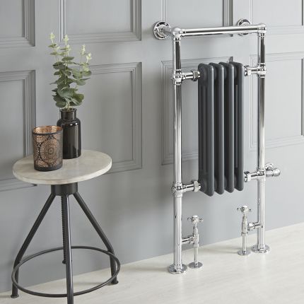 Milano Elizabeth - Anthracite Traditional Dual Fuel Heated Towel Rail - 930mm x 450mm - Choice of Wi-Fi Thermostat and Cable Cover