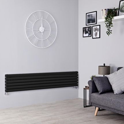 Milano Aruba - Black Horizontal Designer Radiator - 354mm x 1780mm (Double Panel)