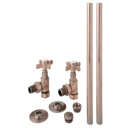 Milano - Traditional Pipe and Angled Radiator Valve Set - Brushed Bronze