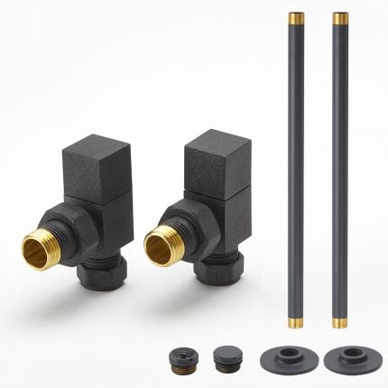 Milano - Modern Square Angled Radiator Valve and Pipe Set - Anthracite
