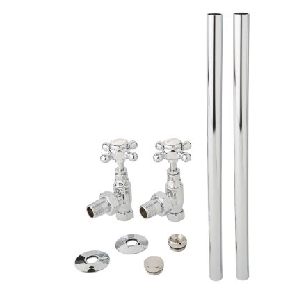 Milano - Traditional Angled Radiator Valve and Pipe Set - Chrome