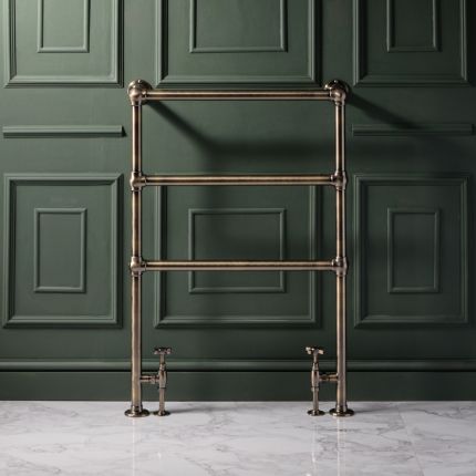 Milano Derwent - Traditional Minimalist Dark Brushed Brass Heated Towel Rail - 966mm x 673mm