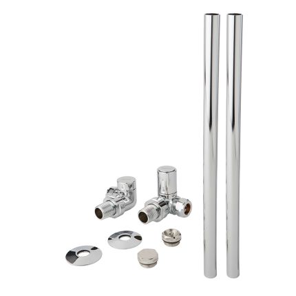 Milano - Modern Corner Radiator Valve and Pipe Set - Chrome