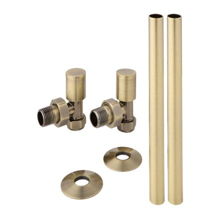 Milano - Modern Angled Radiator Valve and Pipe Set - Brushed Gold