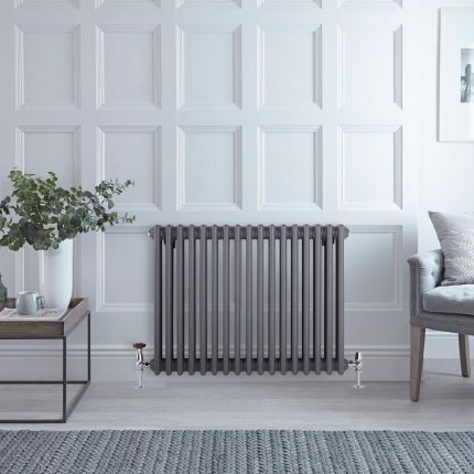 Milano Windsor - Anthracite Horizontal Traditional Triple Column Radiator - 600mm x 785mm