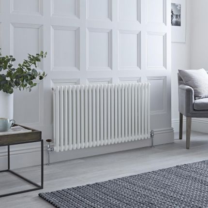 Milano Windsor - White Horizontal Traditional Column Radiator - 600mm x 1190mm (Double Column)