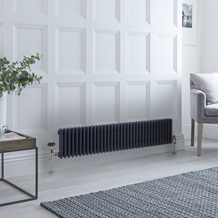 Milano Windsor - Anthracite Horizontal Traditional Triple Column Radiator - 300mm x 1595mm