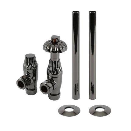 Milano Windsor - Antique Style Thermostatic Angled Radiator Valve and Pipe Set - Choice of Finish