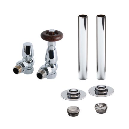 Milano Windsor - Traditional Thermostatic Angled Radiator Valve and Pipe Sleeve Set - Choice of Finish