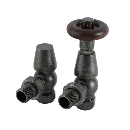 Milano Windsor - Pewter Traditional Thermostatic Angled Radiator Valves (Pair)
