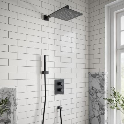 Villeroy & Boch Universal - Thermostatic Shower System with 250mm Square  Shower Head and Hand Shower (2 Outlet)  - Matt Black