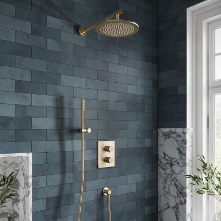 Villeroy & Boch Universal - Thermostatic Shower System with 250mm Round Shower Head and Hand Shower (2 Outlet)  - Brushed Gold
