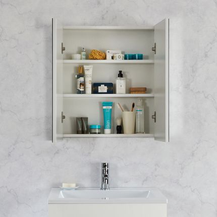 Milano Lurus - White Modern Wall Hung Bathroom Mirrored Cabinet - 650mm x 600mm