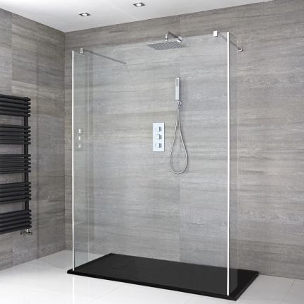 Milano Portland - Chrome Open Walk-Through Chrome Shower Enclosure with Slate Tray - Choice of Size and Hinged Return Panel Option