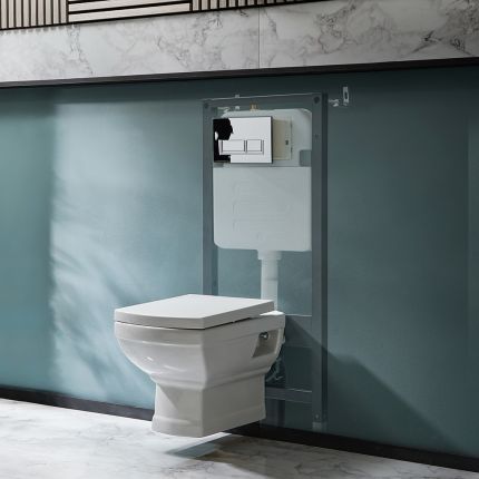 Milano Sandringham - Traditional Wall Hung Toilet with Tall Wall Frame - Choice of Flush Plate