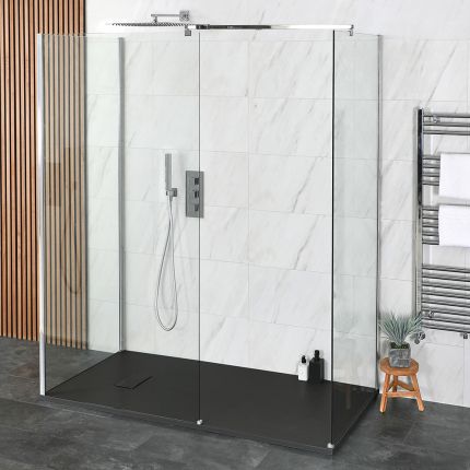 Milano Portland - Chrome 3 Sided Walk-In Shower Enclosure with Slate Tray - Choice of Size