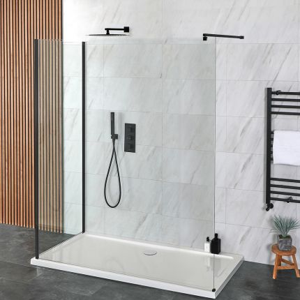 Milano Nero - 2 Sided Walk-In Shower Enclosure with Tray - Choice of Sizes