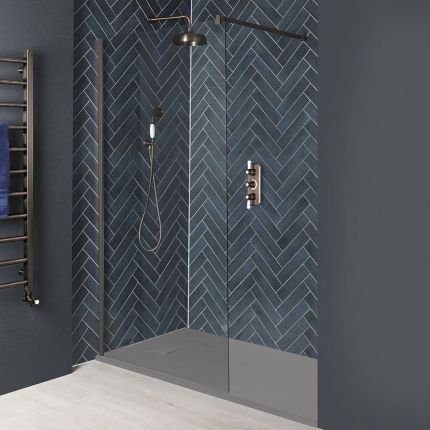 Milano Rosso - Matt Bronze Modern Walk-In Shower Enclosure with Slate Effect Tray - Choice of Sizes